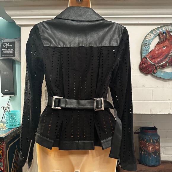 NEW SACHIN & BABI LIGHTWEIGHT LEATHER BIKER JACKET EYELET SLEEVES & BACK BELT - Picture 1 of 10